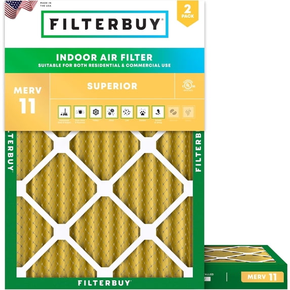 Filterbuy 21.5x23x2 Air Filter MERV 11 Allergy Defense, Pleated HVAC AC Furnace Filter Replacement, 2-Pack