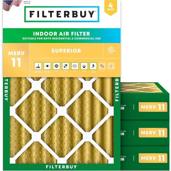 Filterbuy 21.5x24x4 Air Filter MERV 11 Allergy Defense, Pleated HVAC AC Furnace Filter Replacement, 4-Pack