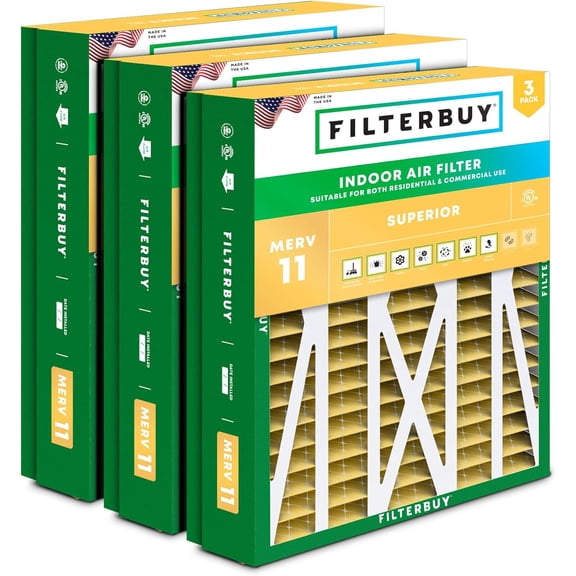 Filterbuy 21x21.5x5 Air Filter MERV 11 Allergy Defense, Pleated HVAC AC Furnace Filter Replacement for Trane Perfect Fit & American Standard, 3-Pack
