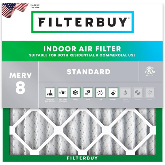 Filterbuy 21x21x2 Air Filter MERV 8 Dust Defense, Pleated HVAC AC Furnace Filter Replacement, 1-Pack