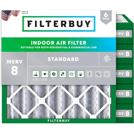 Filterbuy 21x21x4 Air Filter MERV 8 Dust Defense, Pleated HVAC AC Furnace Filter Replacement, 6-Pack