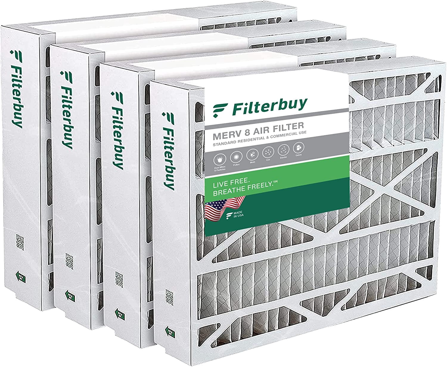 Filterbuy 21x21x5 Air Filter MERV 8 Dust Defense (4Pack), Pleated