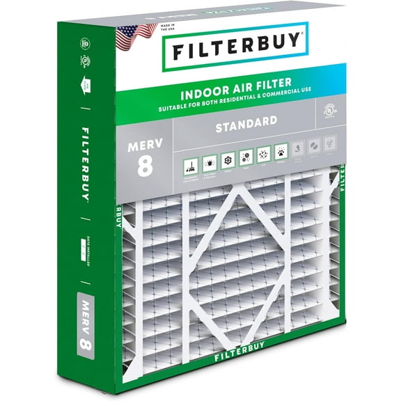 Filterbuy 21x21x5 Air Filter MERV 8 Dust Defense, Pleated HVAC AC Furnace Filter Replacement for Rheem, Ruud & Protech, 1-Pack