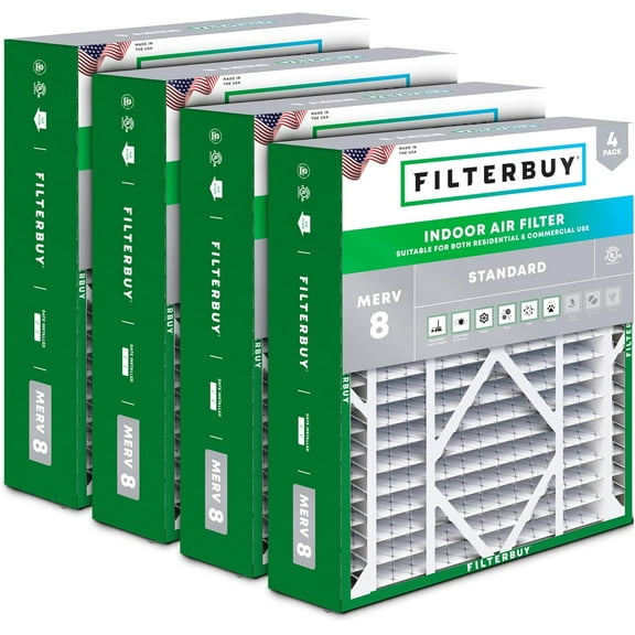 Filterbuy 21x21x5 Air Filter MERV 8 Dust Defense, Pleated HVAC AC Furnace Filter Replacement for Rheem, Ruud & Protech, 4-Pack