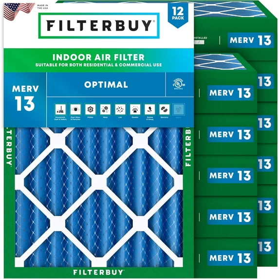 Filterbuy 21x22x4 MERV 13 Health Defense, Pleated HVAC AC Furnace Air Filters (12-Pack)