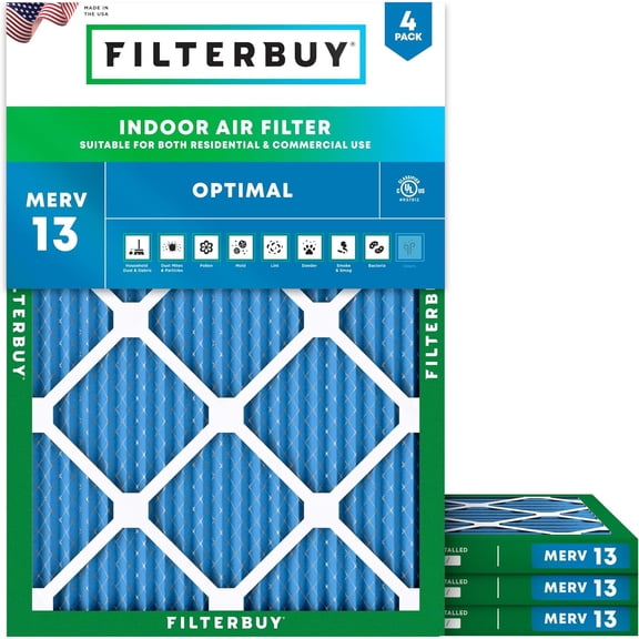 Filterbuy 21x23x1 Air Filter MERV 13 Smoke Defense, Pleated HVAC AC Furnace Filter Replacement, 4-Pack