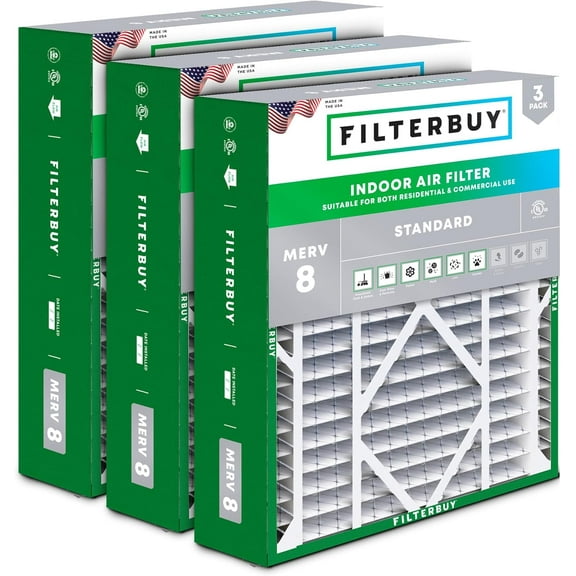 Filterbuy 21x24.5x5 Air Filter MERV 8 Dust Defense, Pleated HVAC AC Furnace Filter Replacement for Rheem, Ruud & Protech, 3-Pack