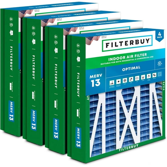 Filterbuy 21x27x5 MERV 13 Health Defense, Pleated HVAC AC Furnace Air Filters for Trane Perfect Fit & American Standard (4-Pack)