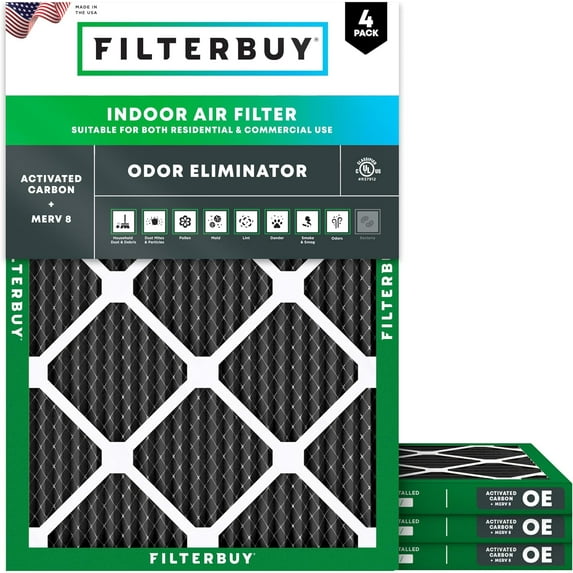 Filterbuy 22x24x1 MERV 8 Odor Eliminator, Pleated HVAC AC Furnace Air Filters (4-Pack)