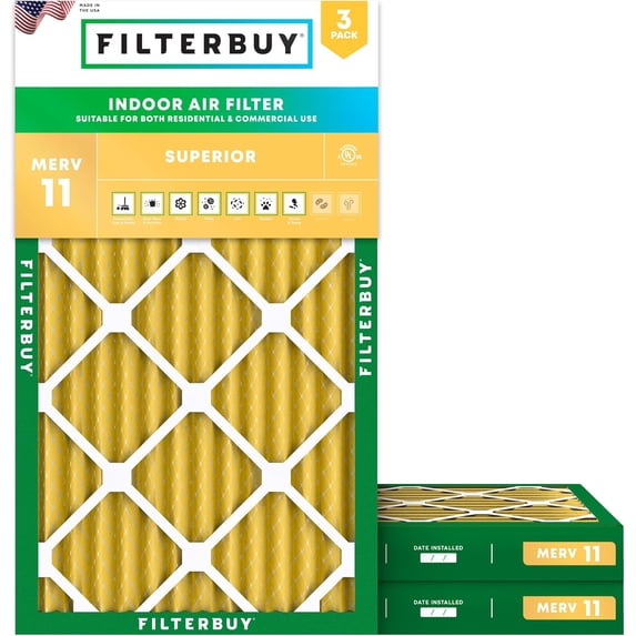 Filterbuy 22x36x2 Air Filter MERV 11 Allergy Defense, Pleated HVAC AC Furnace Filter Replacement, 3-Pack