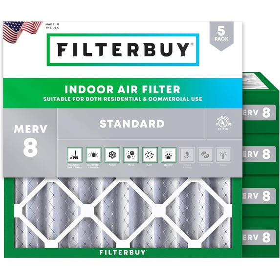 Filterbuy 23.5x23.5x4 Air Filter MERV 8 Dust Defense, Pleated HVAC AC Furnace Filter Replacement, 5-Pack