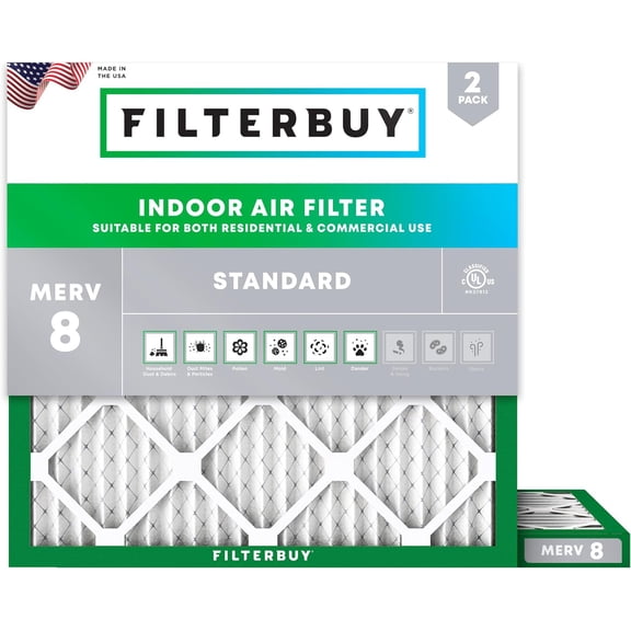 Filterbuy 23x23x1 Air Filter MERV 8 Dust Defense, Pleated HVAC AC Furnace Filter Replacement, 2-Pack