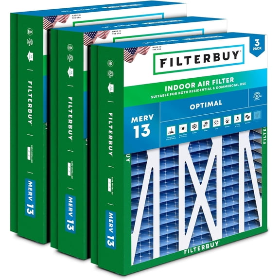 Filterbuy 24.5x27x5 Air Filter MERV 13 Smoke Defense, Pleated HVAC AC Furnace Filter Replacement for Trane, American Standard & Honeywell, 3-Pack