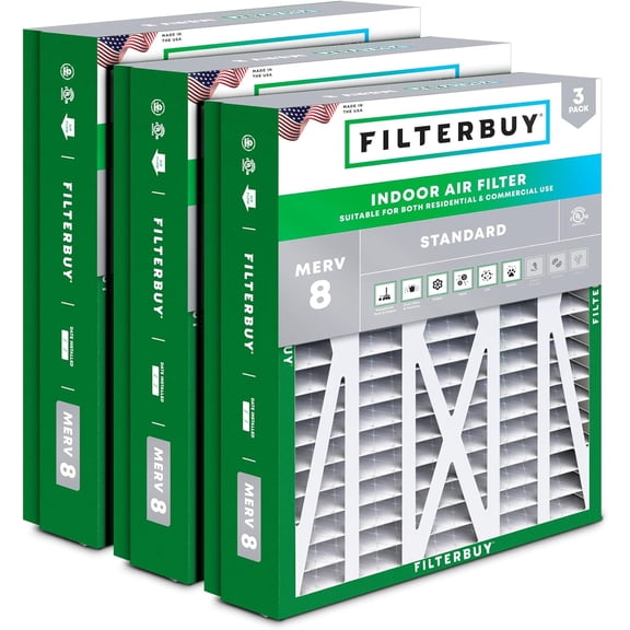 Filterbuy 24.5x27x5 Air Filter MERV 8 Dust Defense, Pleated HVAC AC Furnace Filter Replacement for Trane, American Standard & Honeywell, 3-Pack