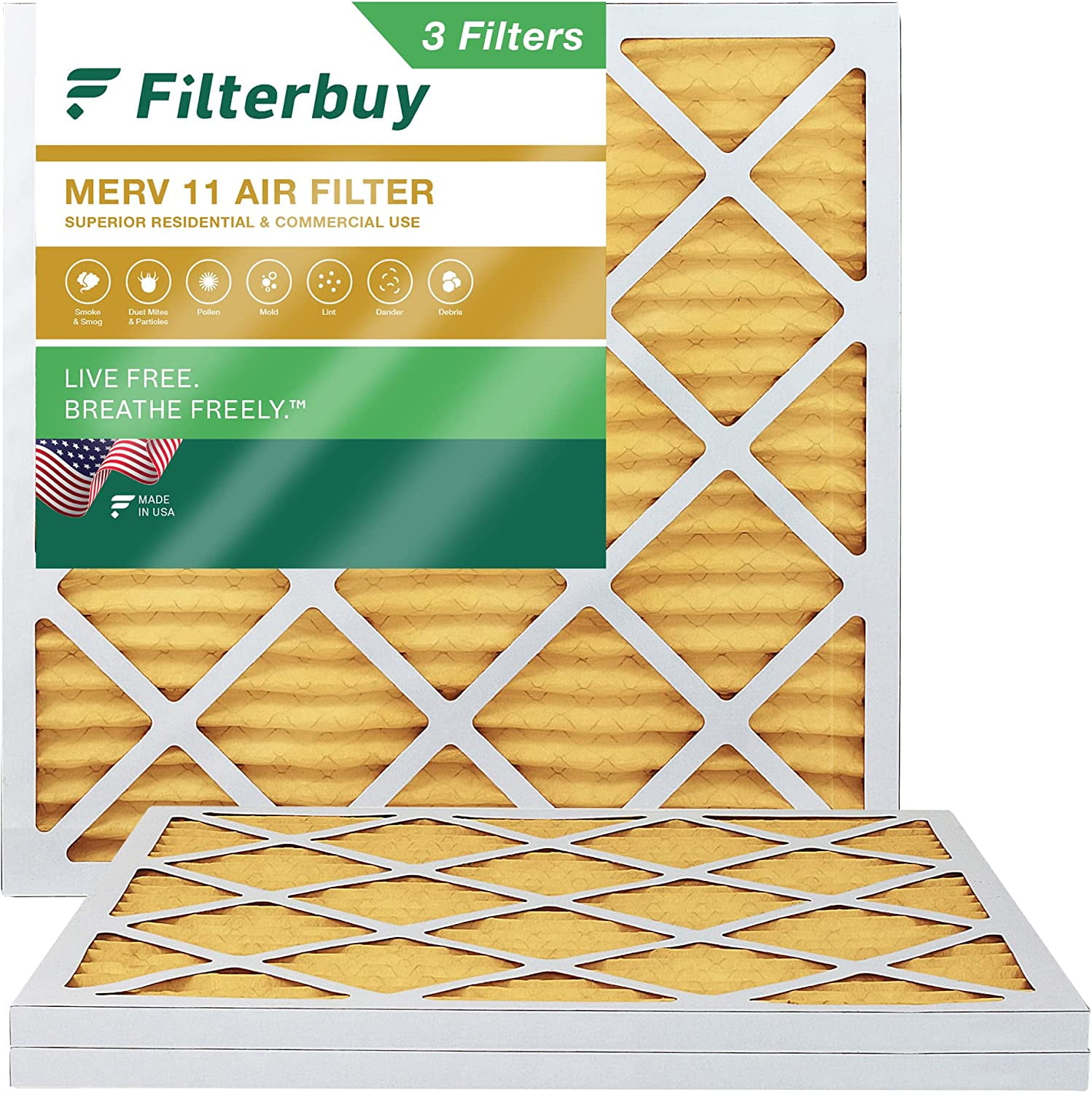 Filterbuy 24x24x1 MERV 11 Pleated HVAC AC Furnace Air Filters (3Pack