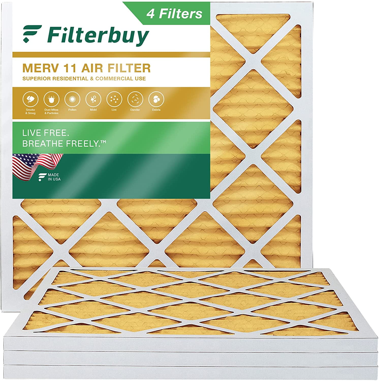 Filterbuy 24x24x1 MERV 11 Pleated HVAC AC Furnace Air Filters (4Pack