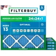 thumbnail image 1 of Filterbuy 24x24x1 Air Filter MERV 13 Smoke Defense, Pleated HVAC AC Furnace Filter Replacement, 4-Pack, 1 of 7