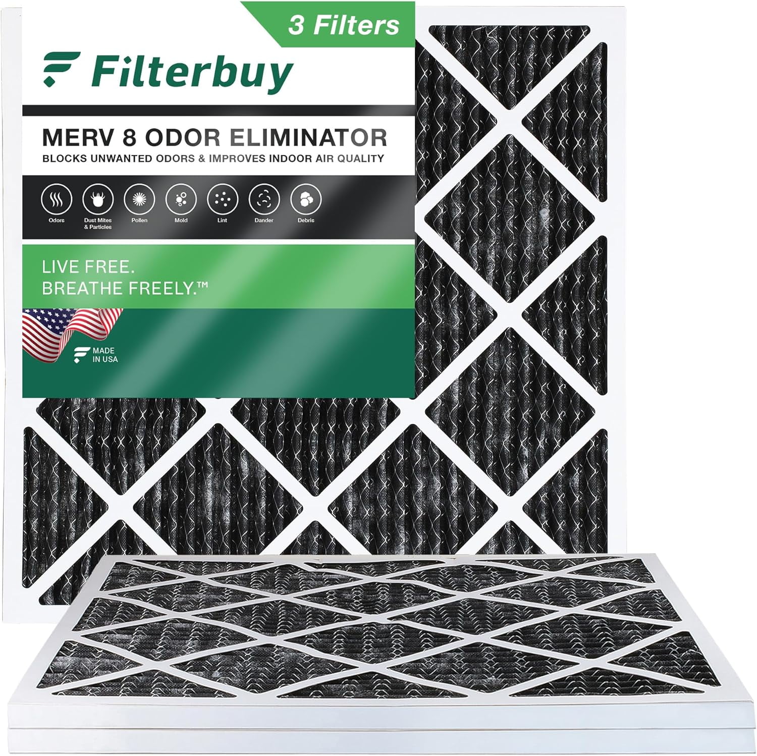 Filterbuy 24x24x1 MERV 8 Odor Eliminator Pleated HVAC AC Furnace Air