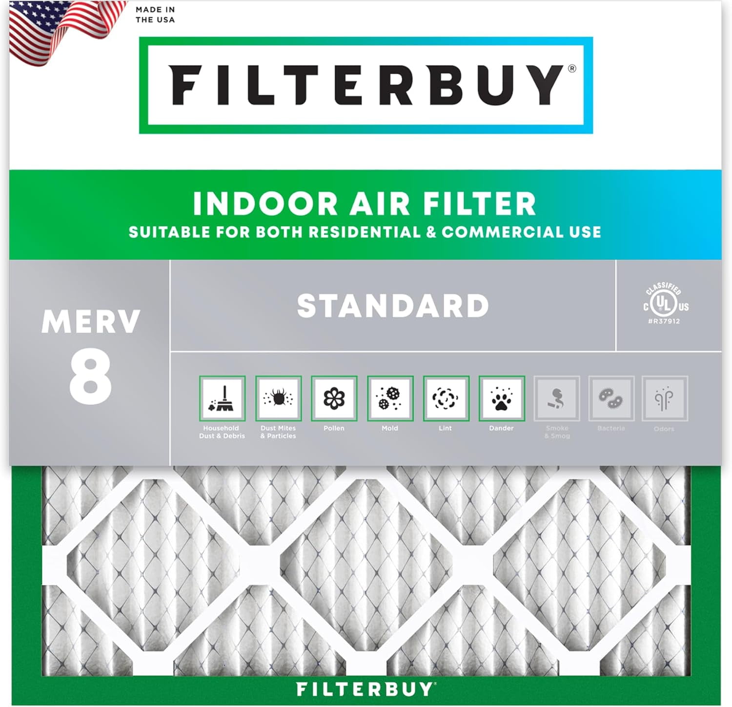Filterbuy 24x24x1 MERV 8 Pleated HVAC AC Furnace Air Filters (1Pack