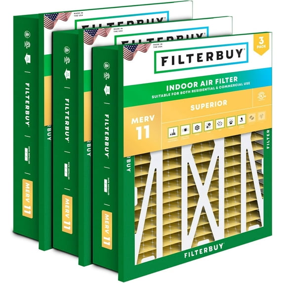 Filterbuy 24x24x5 Air Filter MERV 11 Allergy Defense, Pleated HVAC AC Furnace Filter Replacement for Honeywell FC40R1078, 3-Pack