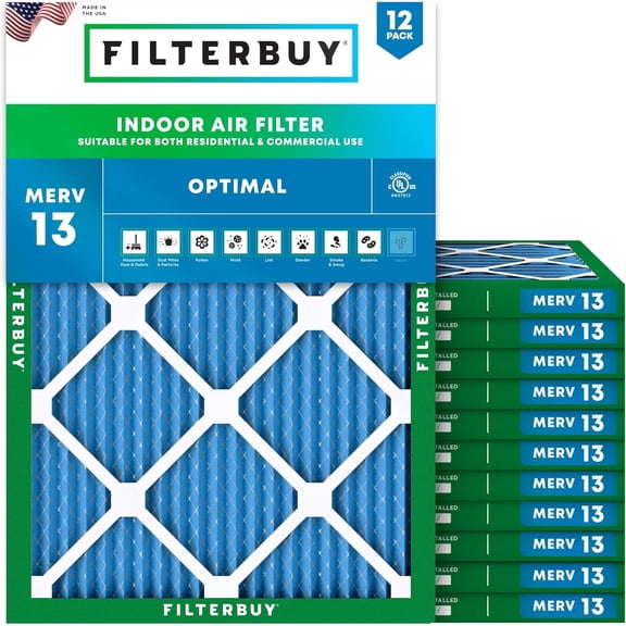 Filterbuy 24x30x1 Air Filter MERV 13 Smoke Defense, Pleated HVAC AC Furnace Filter Replacement, 12-Pack