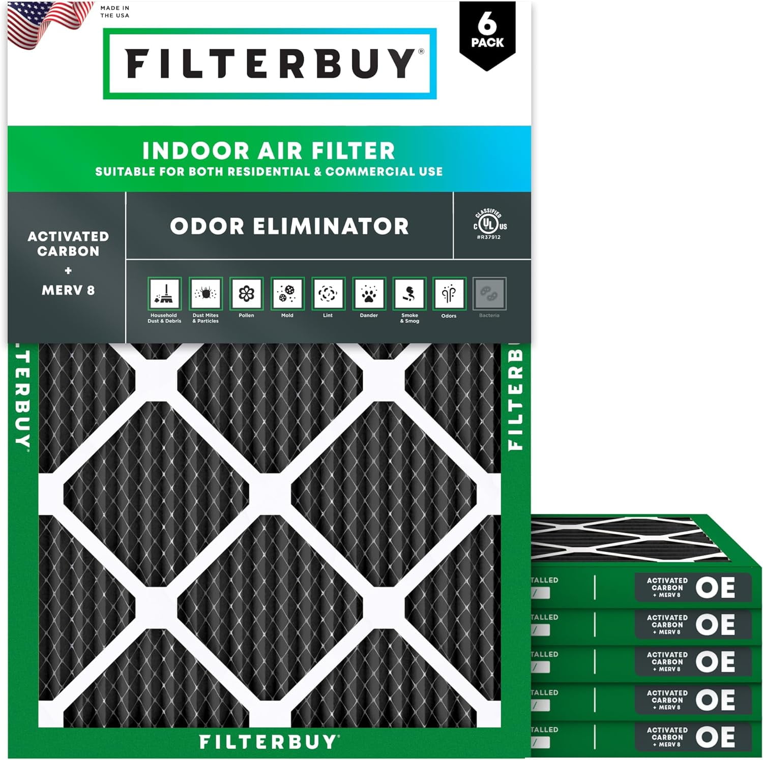 Filterbuy 24x30x1 Air Filter MERV 10 Odor Defense, Pleated HVAC AC Furnace Filter Replacement, 6-Pack