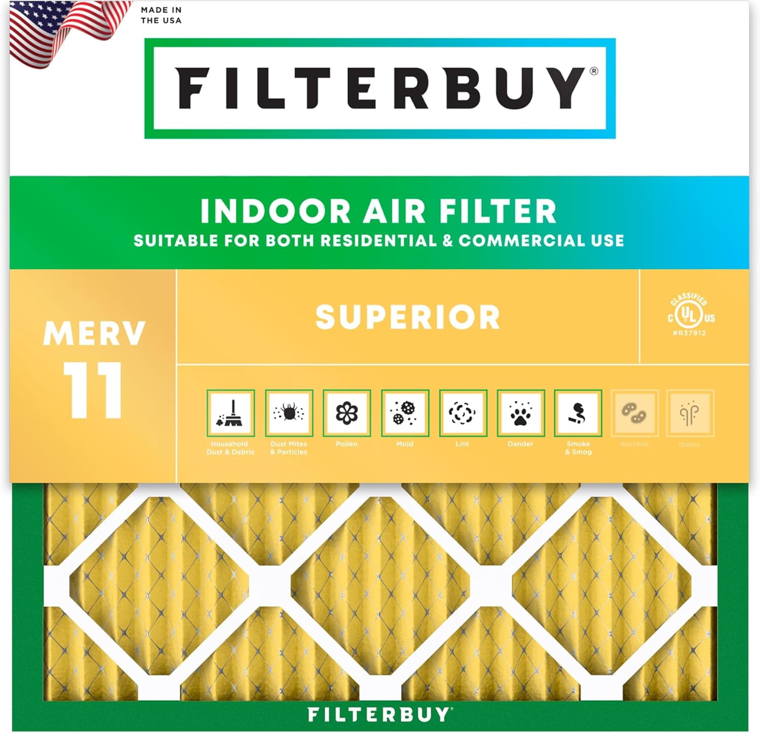 Filterbuy 25x25x1 Air Filter MERV 11 Allergy Defense, Pleated HVAC AC Furnace Filter Replacement, 1-Pack