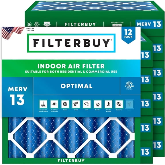 Filterbuy 25x25x4 Air Filter MERV 13 Smoke Defense, Pleated HVAC AC Furnace Filter Replacement, 12-Pack