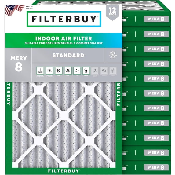Filterbuy 25x28x2 Air Filter MERV 8 Dust Defense, Pleated HVAC AC Furnace Filter Replacement, 12-Pack