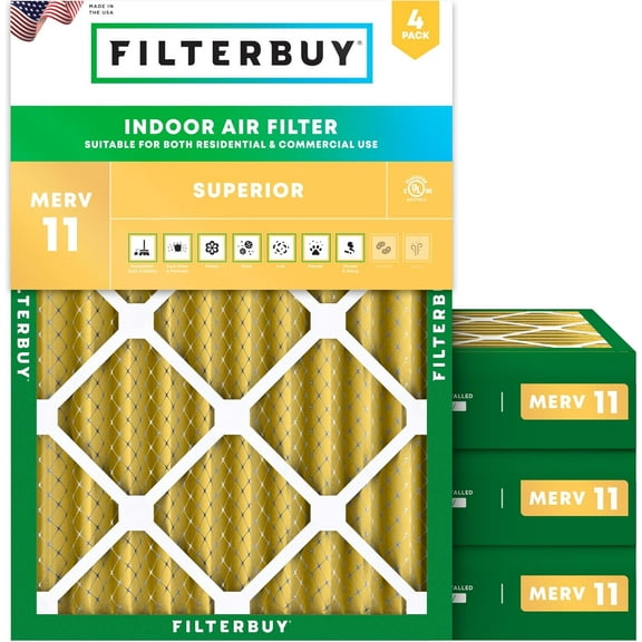 Filterbuy 25x29x4 Air Filter MERV 11 Allergy Defense, Pleated HVAC AC Furnace Filter Replacement, 4-Pack