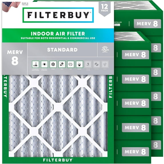 Filterbuy 25x32x4 Air Filter MERV 8 Dust Defense, Pleated HVAC AC Furnace Filter Replacement, 12-Pack
