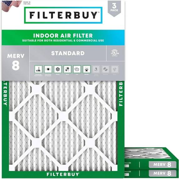 Filterbuy 28x30x1 Air Filter MERV 8 Dust Defense, Pleated HVAC AC Furnace Filter Replacement, 3-Pack