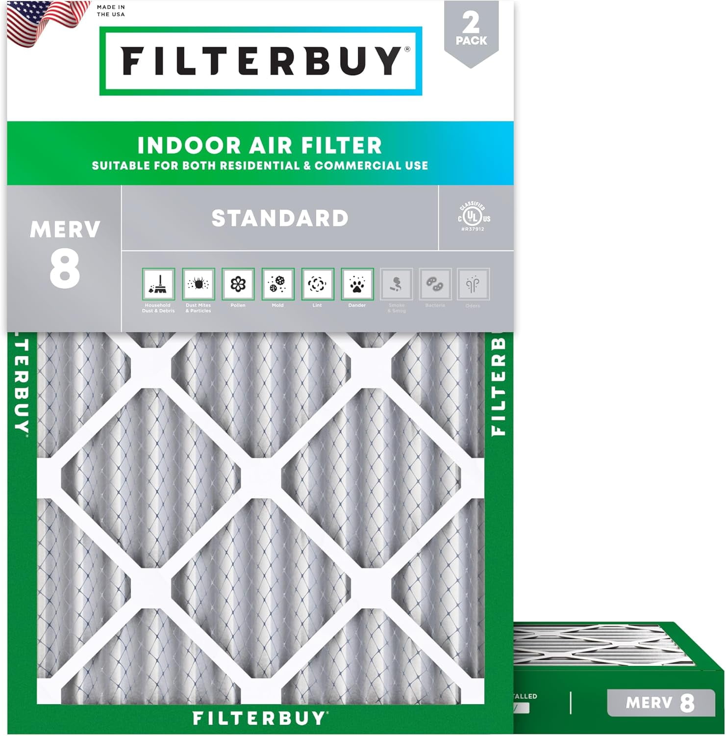 Filterbuy 29x30x2 MERV 8 Pleated HVAC Air Filters (2-Pack)