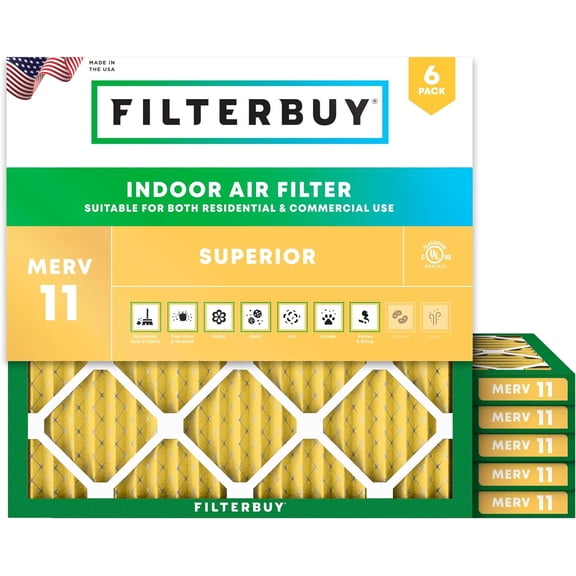 Filterbuy 30x30x1 Air Filter MERV 11 Allergy Defense, Pleated HVAC AC Furnace Filter Replacement, 6-Pack