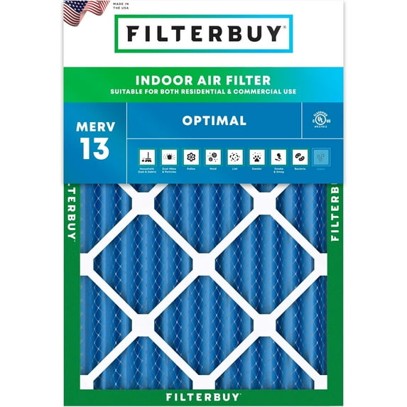 Filterbuy 30x36x2 Air Filter MERV 13 Smoke Defense, Pleated HVAC AC Furnace Filter Replacement, 1-Pack