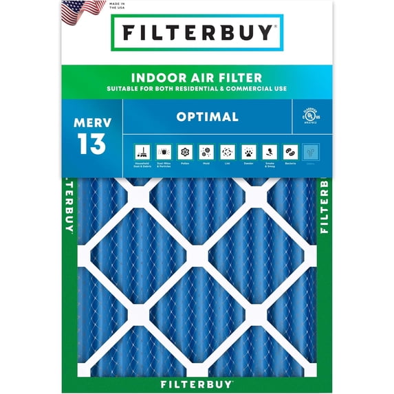 Filterbuy 8x14x2 Air Filter MERV 13 Smoke Defense, Pleated HVAC AC Furnace Filter Replacement, 1-Pack