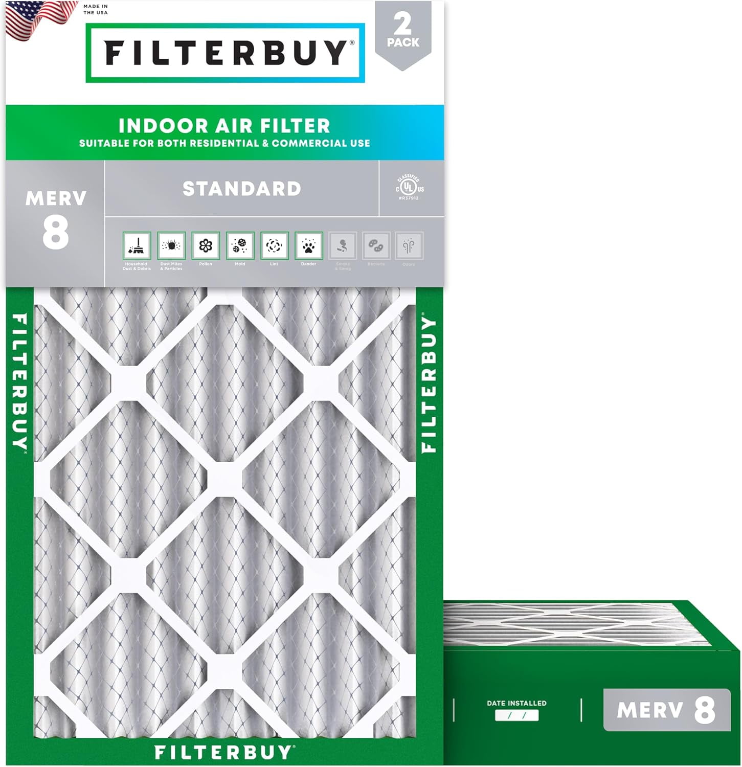 Filterbuy 8x16x4 MERV 8 Pleated HVAC Air Filters 2-Pack