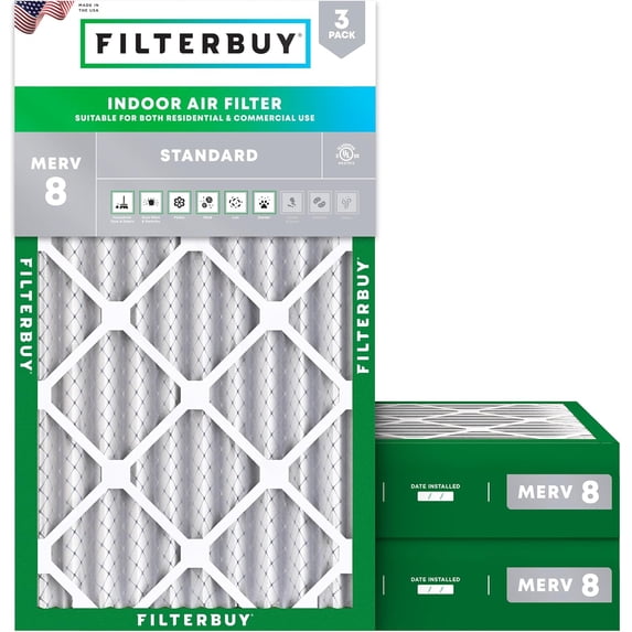 Filterbuy 8x30x4 Air Filter MERV 8 Dust Defense, Pleated HVAC AC Furnace Filter Replacement, 3-Pack