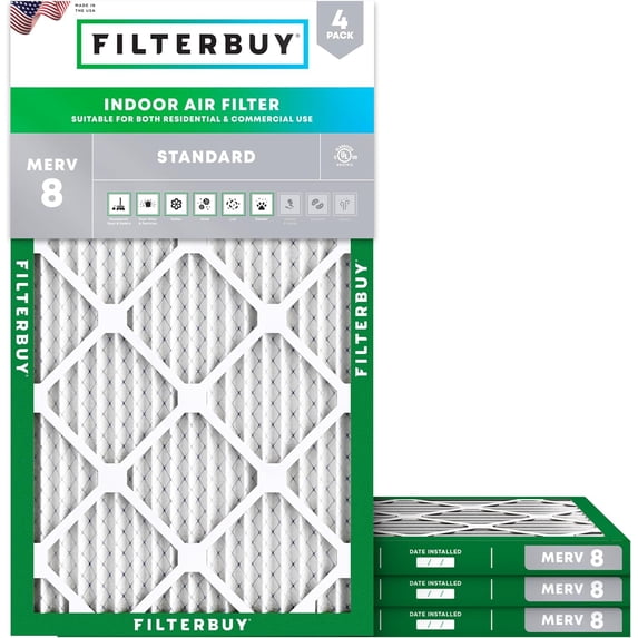 Filterbuy 9x30x1 Air Filter MERV 8 Dust Defense, Pleated HVAC AC Furnace Filter Replacement, 4-Pack