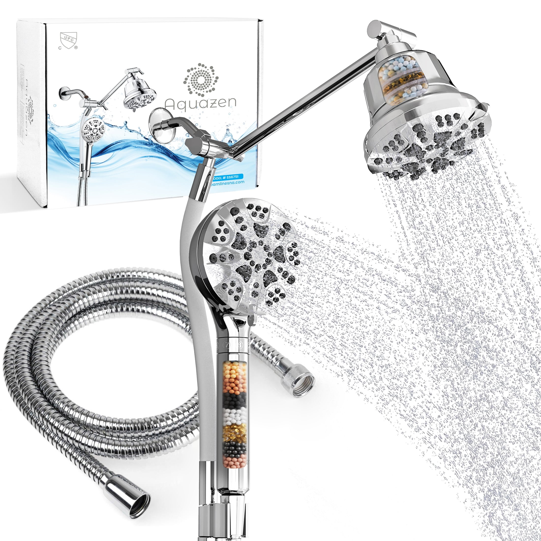 Chrome Dual Shower Head with 8-Layer Filter and Handheld
