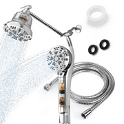 Filtered Dual Shower Head - 8 Layer Filter - Handheld and Fixed High-Pressure Combo with 6 Spray Options Each Head - Easy Installation, US Standard, Premium Finish - 1.75 GPM Restrictor In Box
