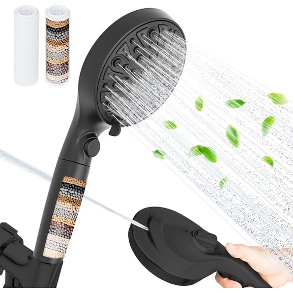 Filtered Handheld Shower with 8- Modes and 1-Jet, 1.8 GPM Water Saving, /OFF , 6ft Extra-long Stainless Hose, 15-Stage Filter, Black Matte and 1-Extra Filter