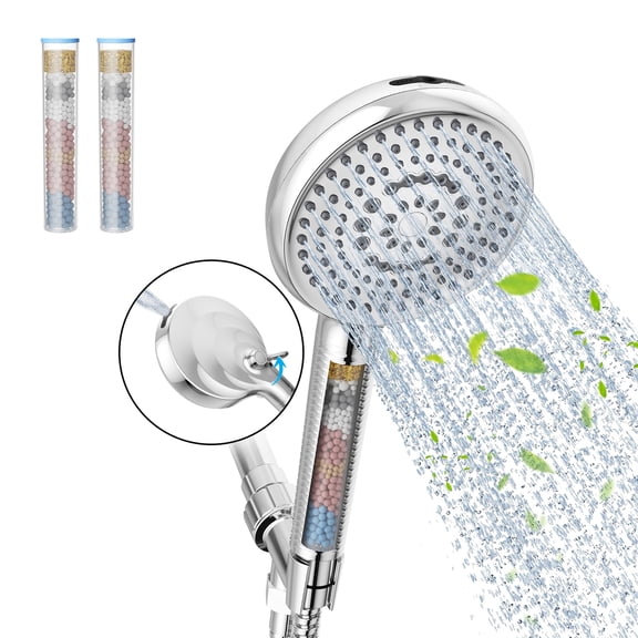 EMBATHER Filtered Handheld Shower Head with 10 Spray Modes, Shower Filter Head for Hard Water, Included 2 Replaceable Filters, Chrome