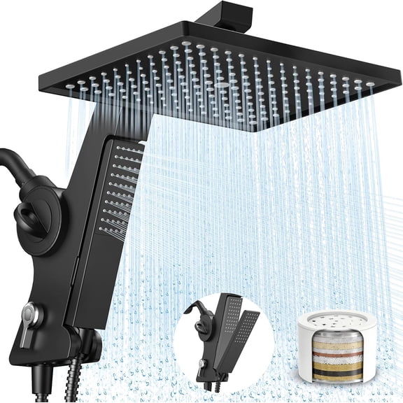 Filtered Rain Shower Head with Handheld Combo High Pressure 12'' Rainfall Shower Heads & Hidden Detachable Wand Dual Showerhead Water Softener for Hard Water Easy Filter Replacement