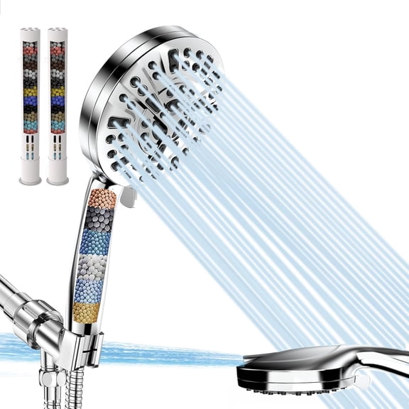 Filtered Shower with Hadheld, High 10 Mode Showerhead for Hard Water with 79 Ich Extra Log Stailess Hose, 5 Ich Pael, Bracket, Filters, Ati-clog ozzles, Water Savig