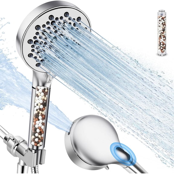 Filtered Shower with Handheld, High 7-Spd Detachable Chrome Showerhead with Stainless Hose, Water Softener Filter Beads for Hard Water - Remove Chlorine, Dry Itchy