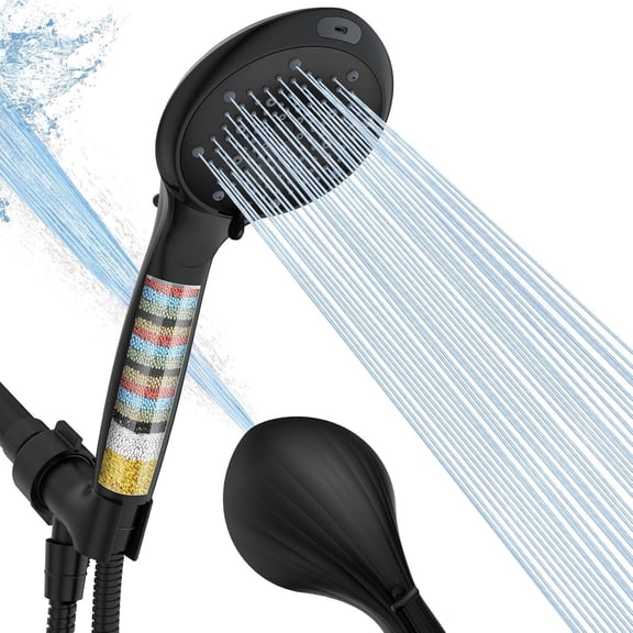 Filtered Shower  with Handheld, High  8-Mode Handheld Showerhead with Filters for Hard Water -Remove Chlorine, Built-in Power Wash, 80" Long Hose & Adjustable Bracket, Black