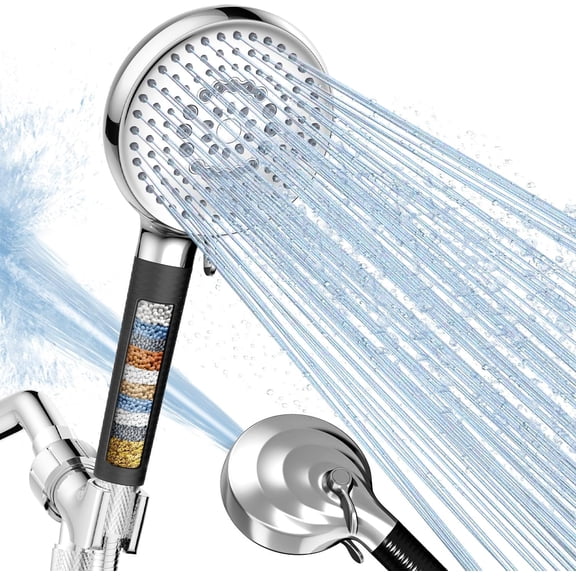 Filtered Shower  with Handheld, High  9  Setting Showerhead with Filters, Filter Hard Water with Hose, Remove Chlorine, Power Wash Clean Tub ( & ?Black)