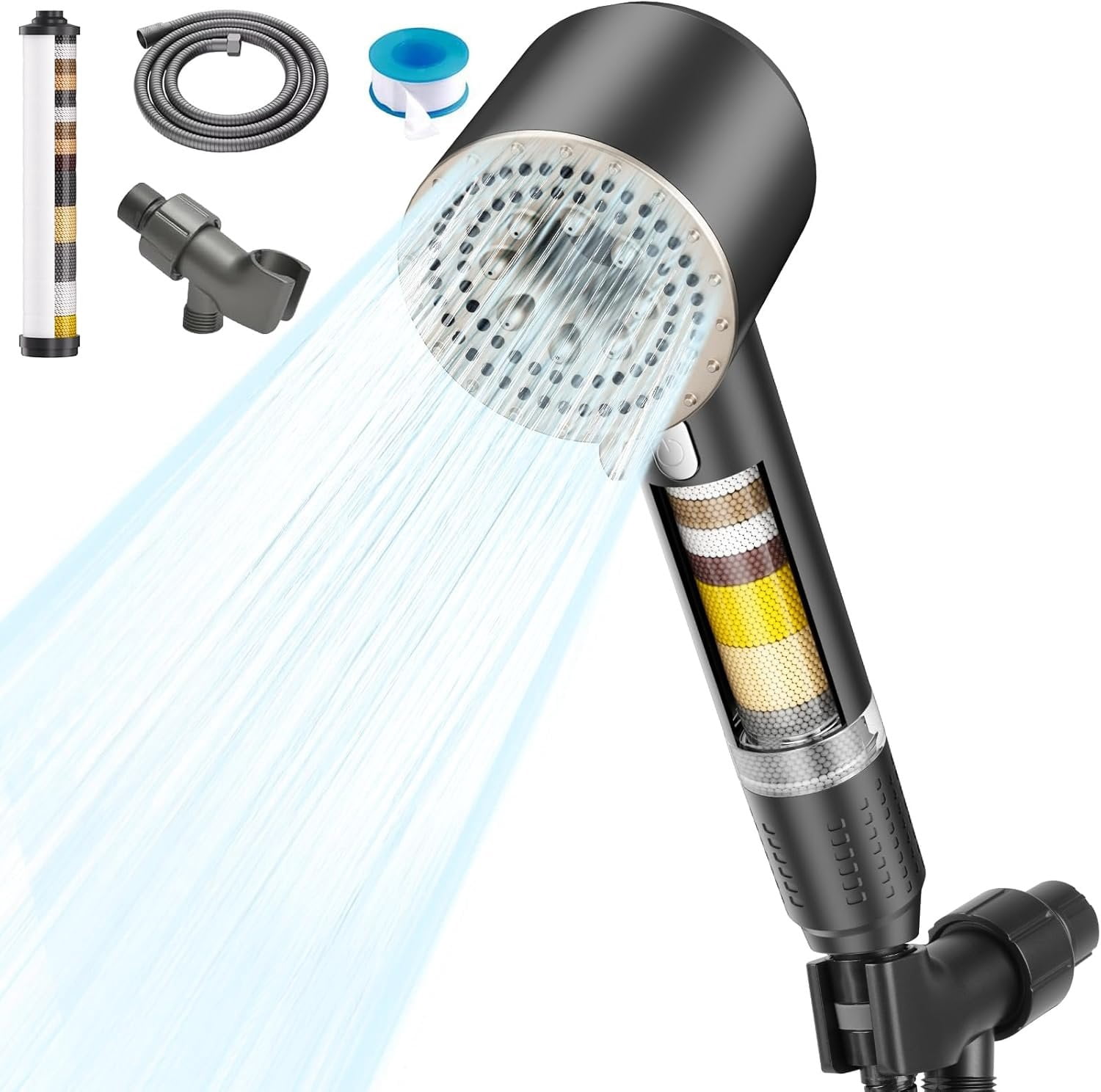 Filtered Shower  with Handheld,High  Shower Heads 3  Modes Turbo with /OFF ,Water Filter Shower  with Stainless Hose for Hard Water RV  Camper Travel Trailer