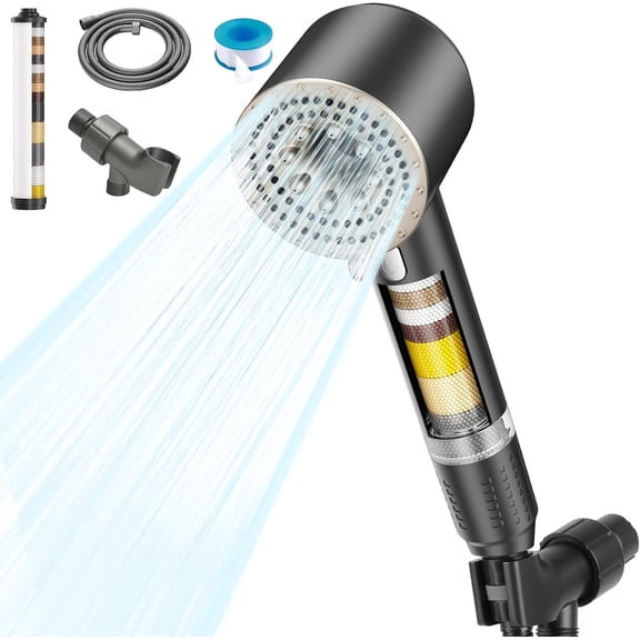 Filtered Shower  with Handheld,High  Shower Heads 3  Modes Turbo with /OFF ,Water Filter Shower  with Stainless Hose for Hard Water RV  Camper Travel Trailer
